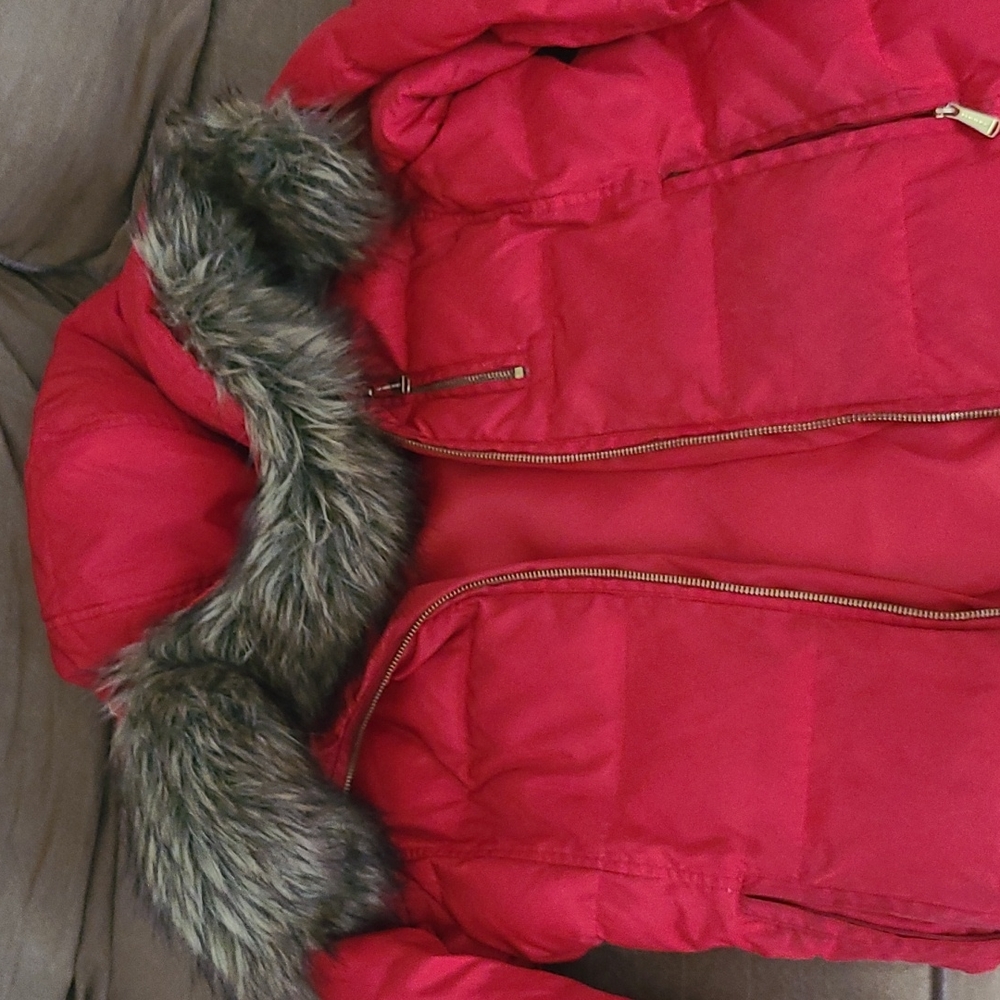 Michael Kors red winter coat, gold details